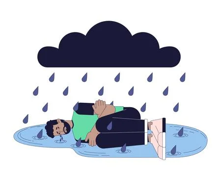 Breakdown emotional stress 2D linear illustration concept Stock Illustration