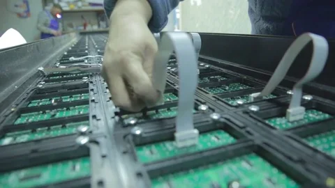 Breakdown microcircuits led screen In workshop Stock Footage 81778951