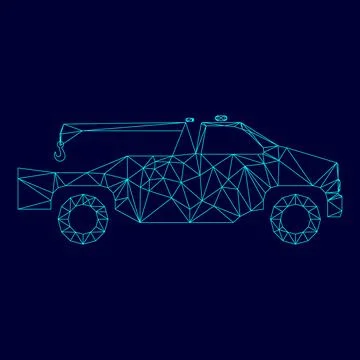 Breakdown truck in low poly triangulation triangulated polygonal electric c.. Иллюстрация