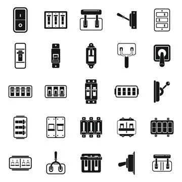 Breaker switch icons set simple vector. Cable chopper Stock Illustration