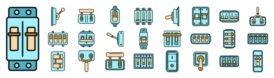 Breaker switch icons set vector color line Stock Illustration
