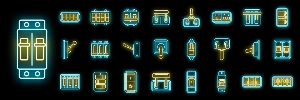 Breaker switch icons set vector neon Stock Illustration