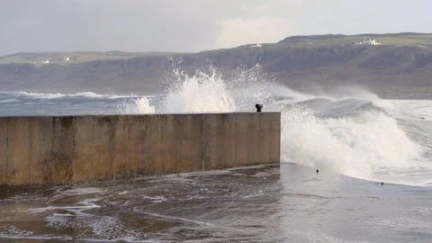 Breakers in the Bay Slow Motion Whitepark Bay Northern Ireland Video stock 97922106