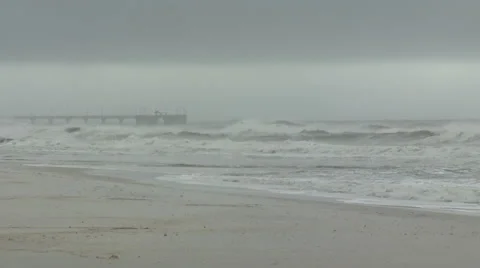Breakers Crash Ashore onto Beach on Stormy Day on the Alabama Gulf Coast Stock Footage 54714336