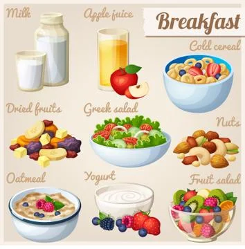 Breakfast 2. Set of cartoon vector food icons Stock Illustration