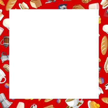 Breakfast and Coffee Pattern Red Border with White Copy Space イラスト素材