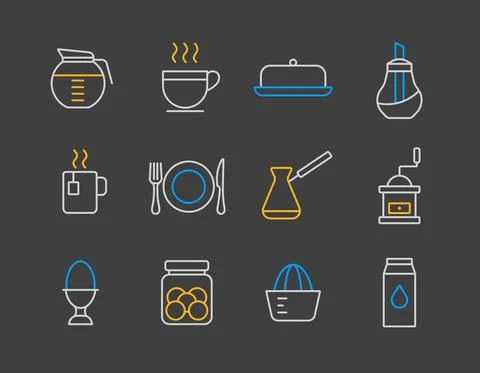 Breakfast and kitchen vector flat icon set Stock Illustration