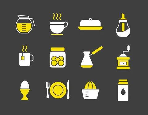 Breakfast and kitchen vector icon set Stock Illustration