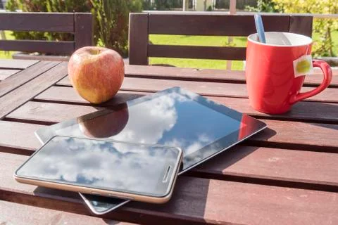 Breakfast and technology Stock Photos