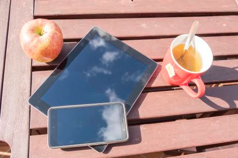 Breakfast and technology Foto stock