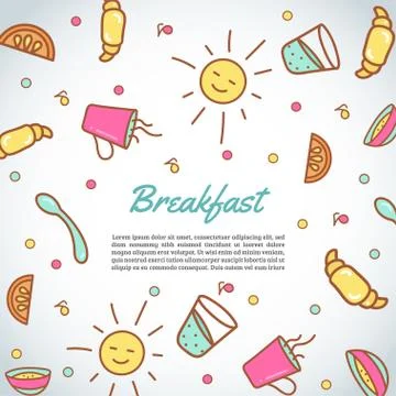 Breakfast background. Morning time background. Cafe, bakery concept. Coffeee and Stock Illustration
