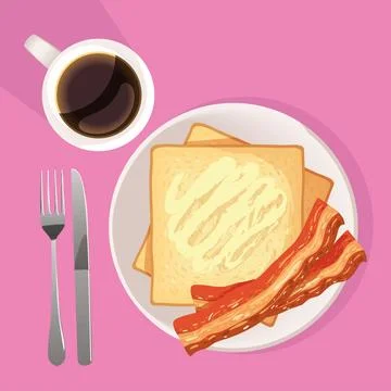 Breakfast bacon and bread Stock Illustration