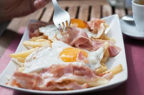 Breakfast with bacon and eggs Stock-Fotos