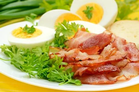 Breakfast with bacon and eggs Foto stock