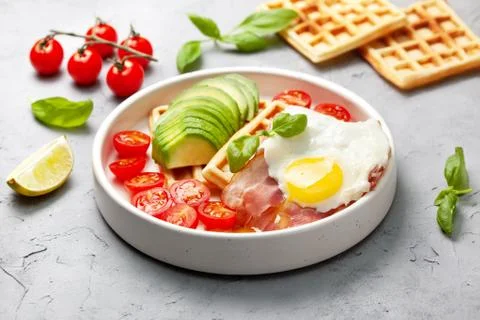 Breakfast with bacon, egg Stock Photos