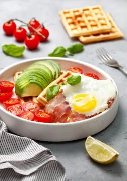 Breakfast with bacon, egg Stock Photos