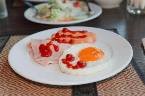 Breakfast with bacon, fried egg Stock Photos