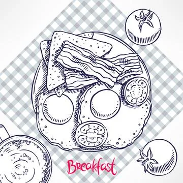 Breakfast. bacon, scrambled eggs and tomatoes 库存插图