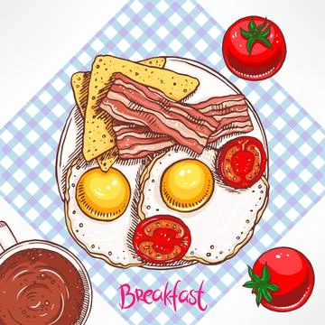 Breakfast. bacon, scrambled eggs and tomatoes Stock Illustration