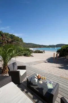 Breakfast on the beach Stock Photos