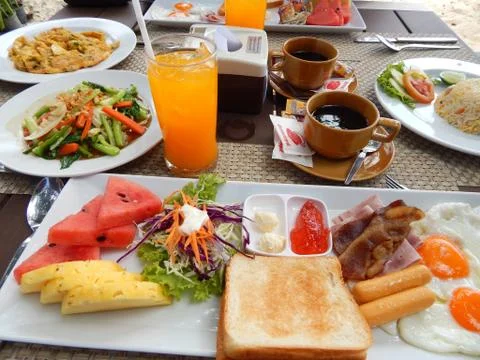 Breakfast on the beach Stock Photos