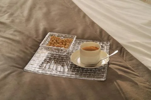 Breakfast in bed with coffee Foto stock