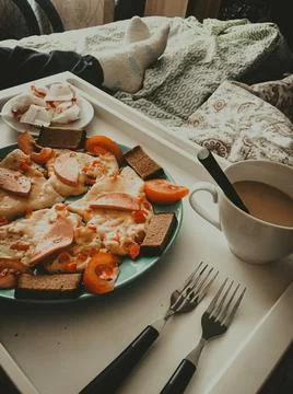 Breakfast in bed 库存照片