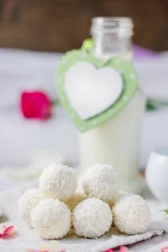 Breakfast in bed on Valentine's day Stock Photos