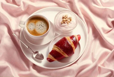 Breakfast in bed. Window light Stock Photos