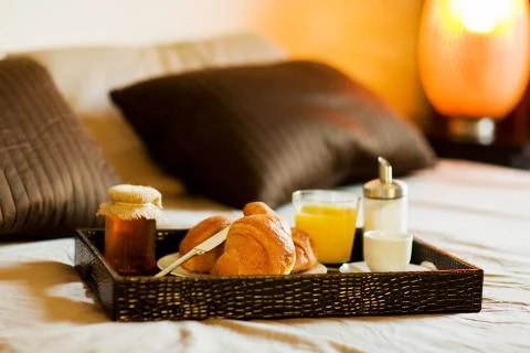 Breakfast in the bedroom Stock Photos