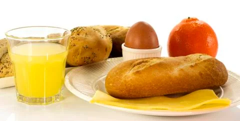 Breakfast with beverage and bread Stock Photos