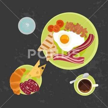 Breakfast on Black background Stock Illustration