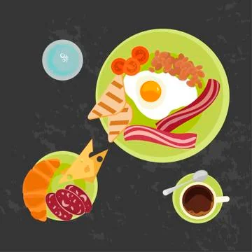 Breakfast on Black background Stock Illustration