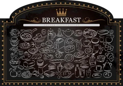 Breakfast on blackboard Stock Illustration