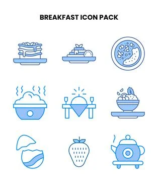 Breakfast Blue Collection Icons Pack Stock Illustration