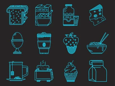 Breakfast blue icons collection Stock Illustration