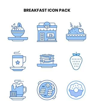 Breakfast Blue Vector Icons Pack Stock Illustration