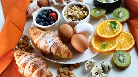 Breakfast with boiled eggs. Rotate Stock Footage 120588019