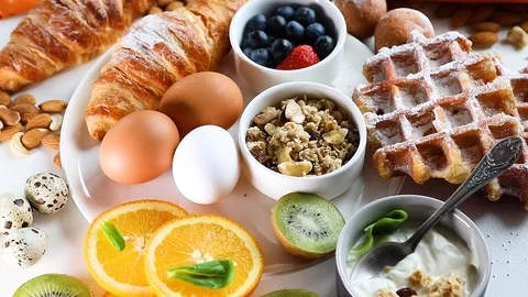 Breakfast with boiled eggs. Rotate Stock Footage 120588020