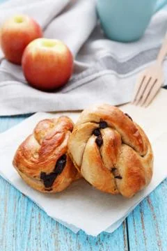 Breakfast with bread and apple and coffee mug Stock Photos