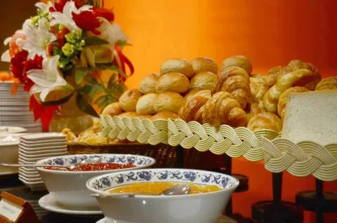 Breakfast with bread and jam Stock Photos