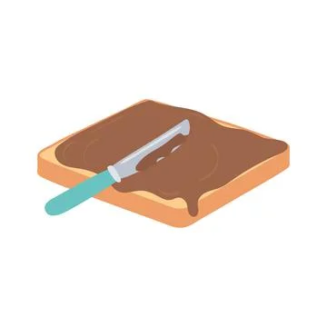 Breakfast bread with chocolate cream appetizing delicious food, icon flat on Stock Illustration