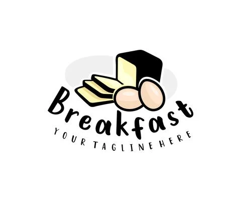 Breakfast, bread, eggs, meal and food, logo design Stock Illustration