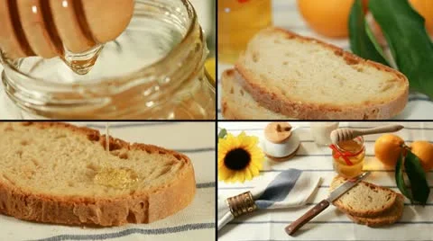 Breakfast - Bread with honey Stock Footage 10861290