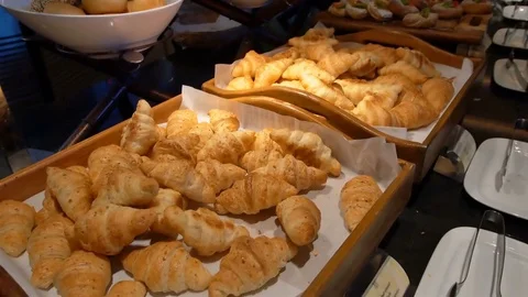 Breakfast bread in the hotel Stock Footage 74980835