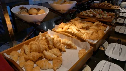 Breakfast bread in the hotel Stock Footage 74980847