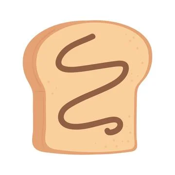 Breakfast bread with peanut butter appetizing delicious food, icon flat on white Stock Illustration