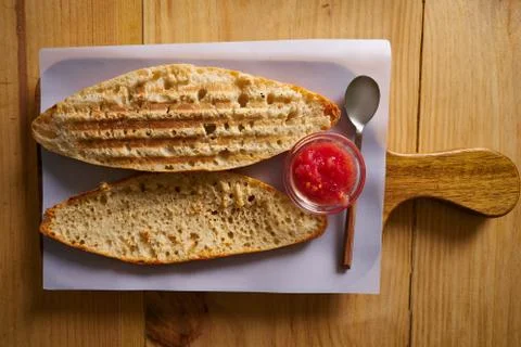 Breakfast bread slices with tomato Stock Photos