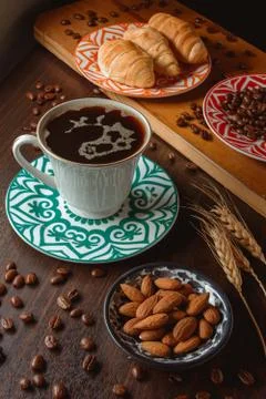 Breakfast with breads and coffee Stock Photos