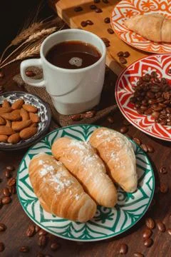 Breakfast with breads and coffee Stock Photos